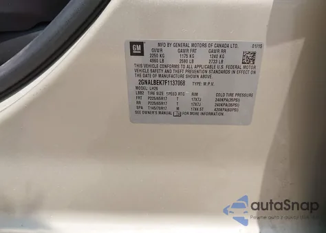 2015 Chevrolet Equinox 1Lt из США, поврежденный, VIN 2GNALBEK7F1137068